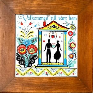 Ceramic Tile Framed Vintage Kitchen Decor Wall Art Trivet Cutting Board Sweden